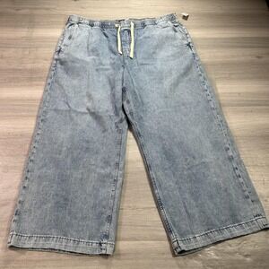 NEW Gap Jeans Womens XXL High Rise Wide Leg Light Wash Drawstring Denim Pants